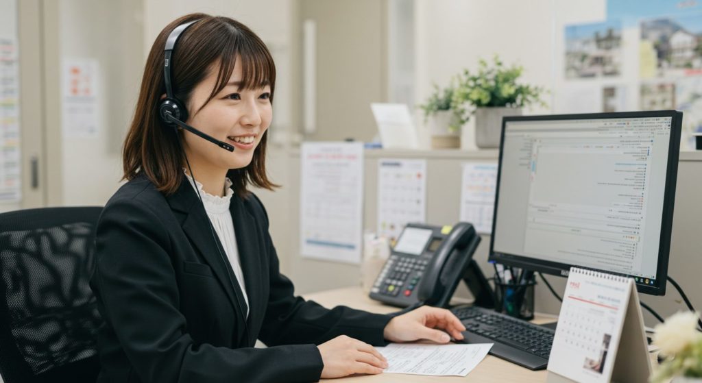 空き家＆別荘の管理会社の従業員がお客さまと打ち合わせの電話をしている