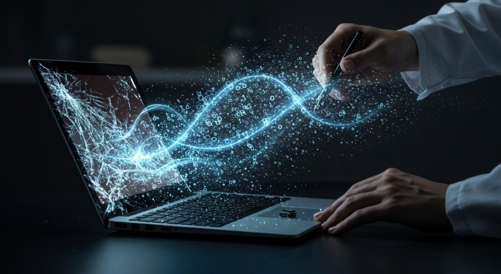 壊れたノートパソコンからデータを取り出している