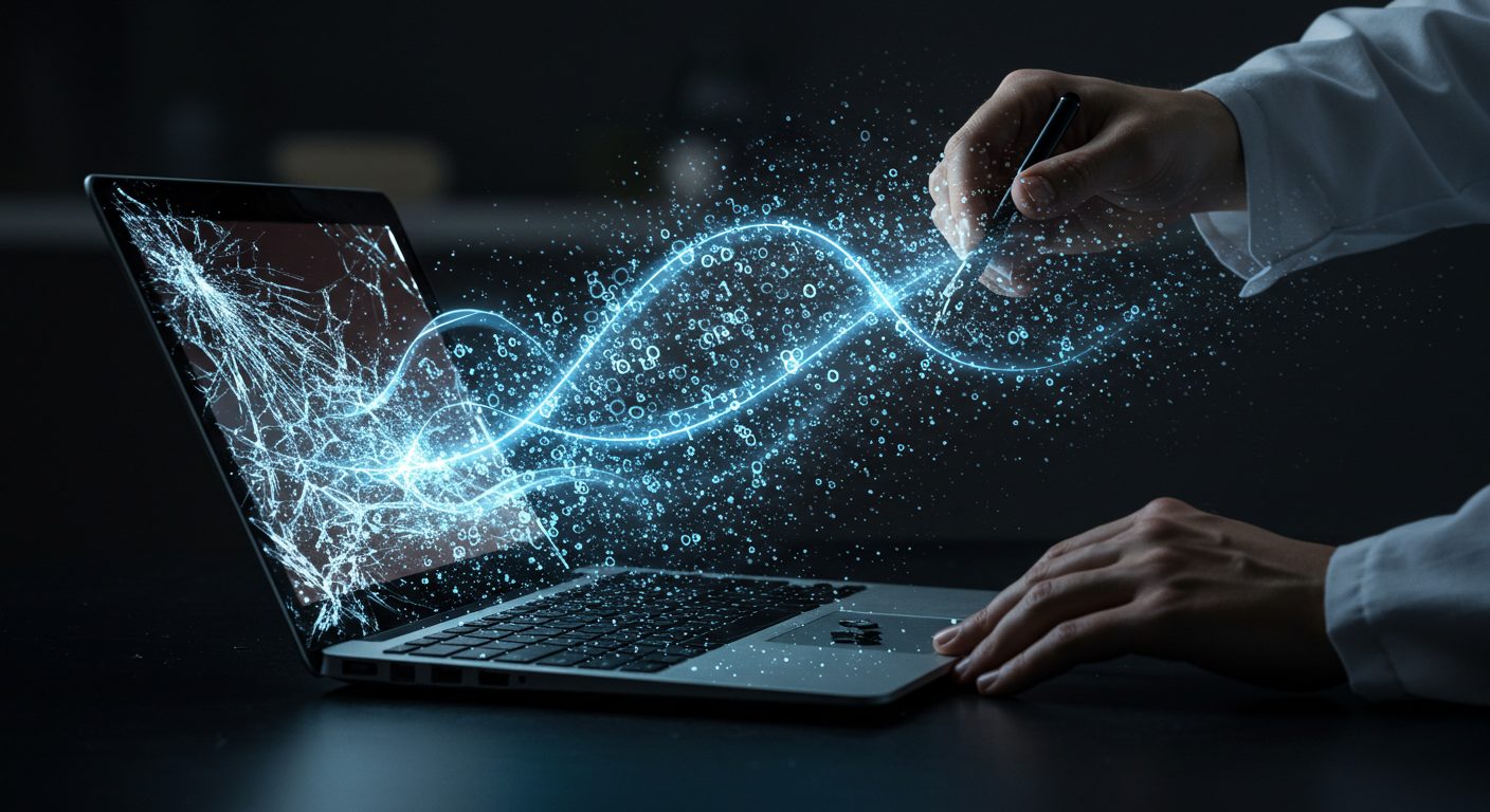 壊れたノートパソコンからデータを取り出している