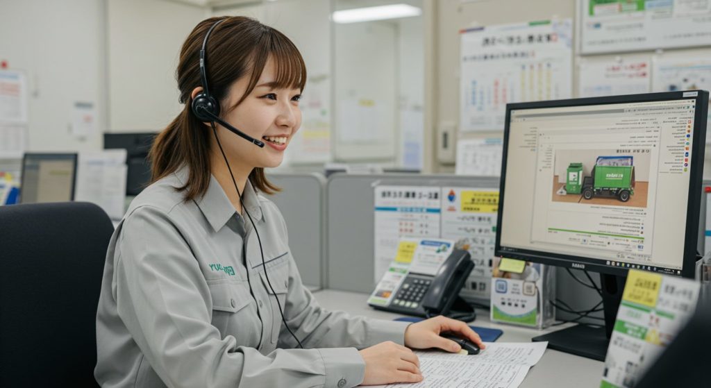 お客様と電話で話す受付嬢