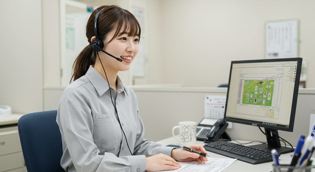 電話で客の応対をしている