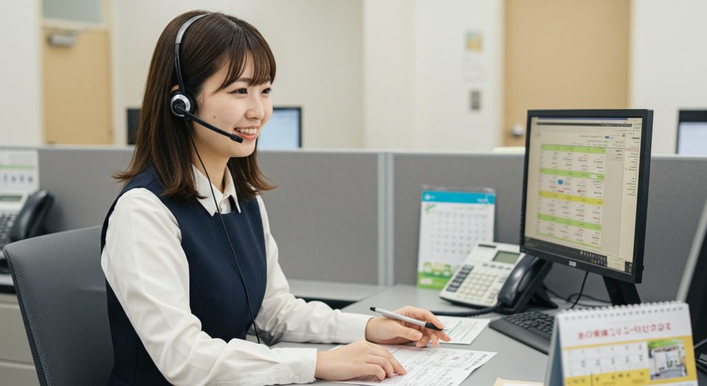 お客様と電話で話す受付嬢