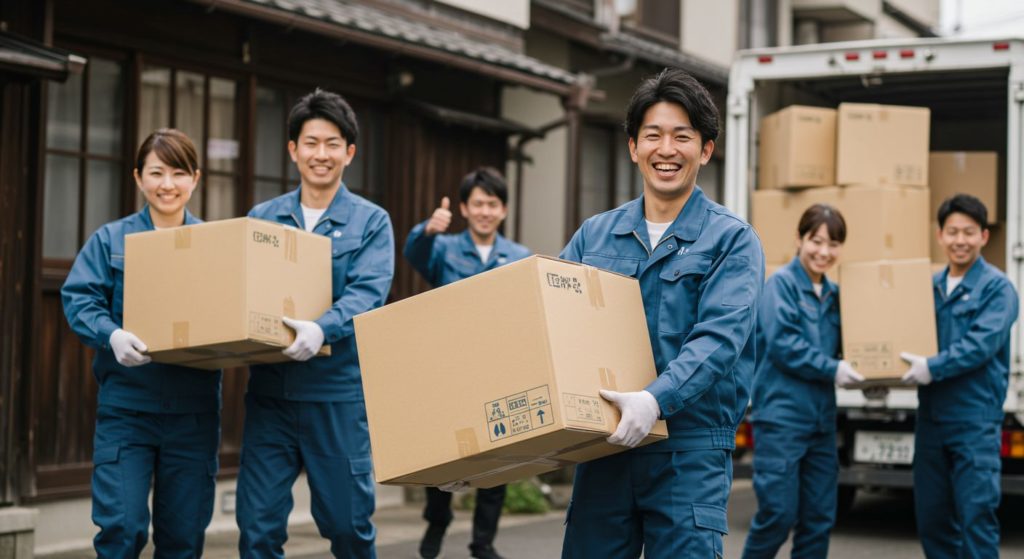 引っ越し屋の従業員が荷物を運んでいる