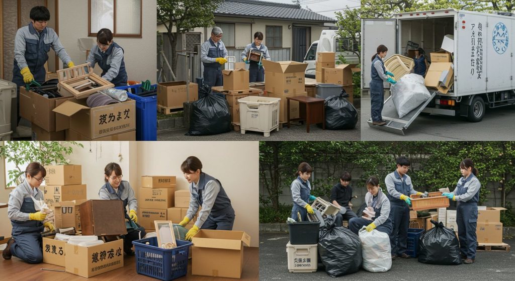 不用品を片付けている沢山の画像
