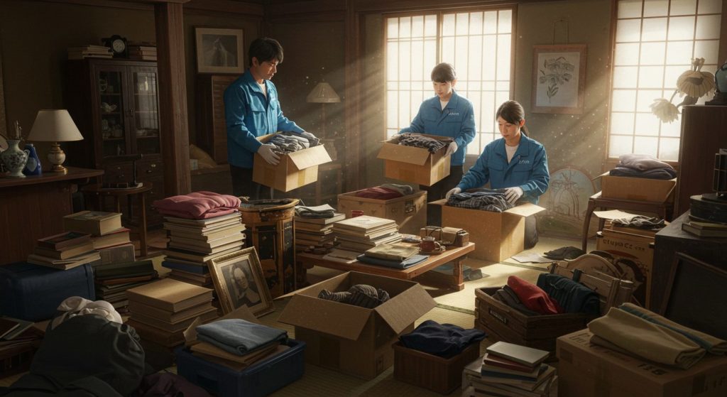 遺品整理している様子