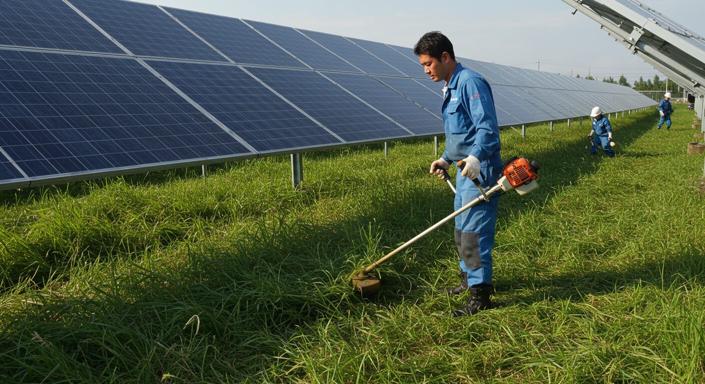 太陽光発電の周りを草刈りしている
