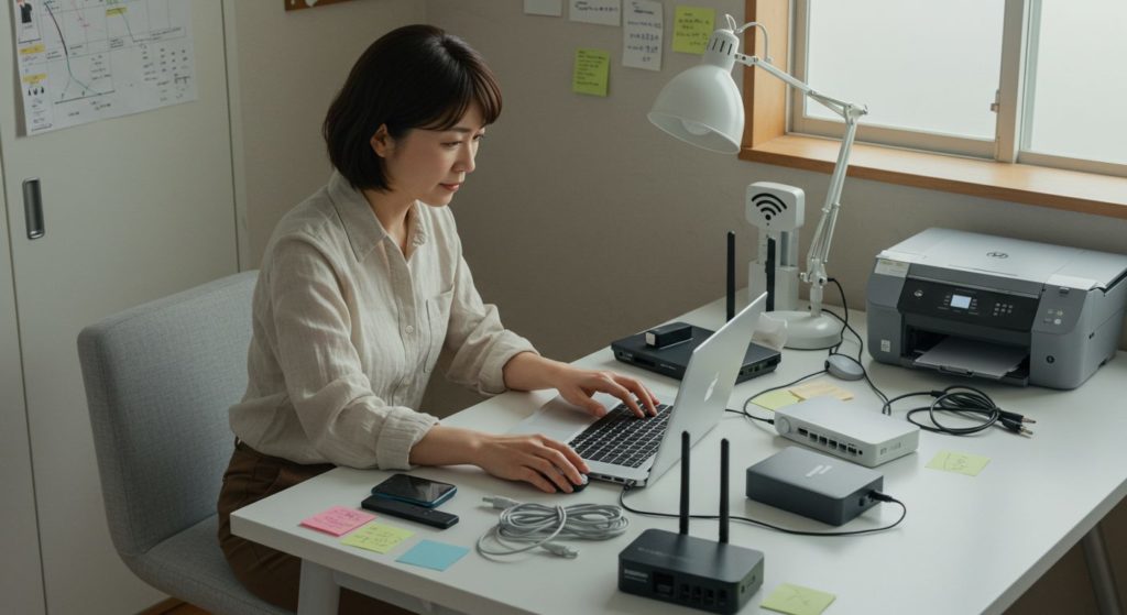 パソコンで周辺機器の設定をしている