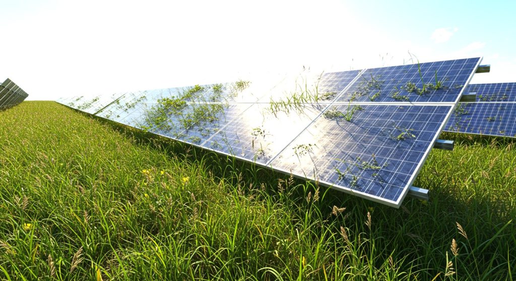 太陽光発電が草で覆われている