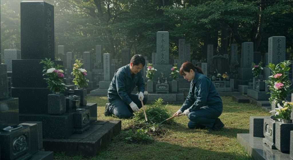 お墓掃除の様子