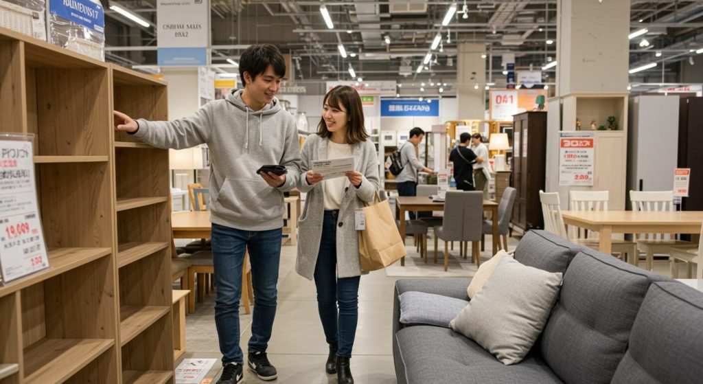 カップルが家具を見ている様子