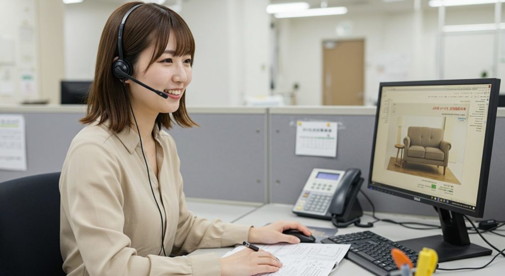 家具組立の電話受付女性