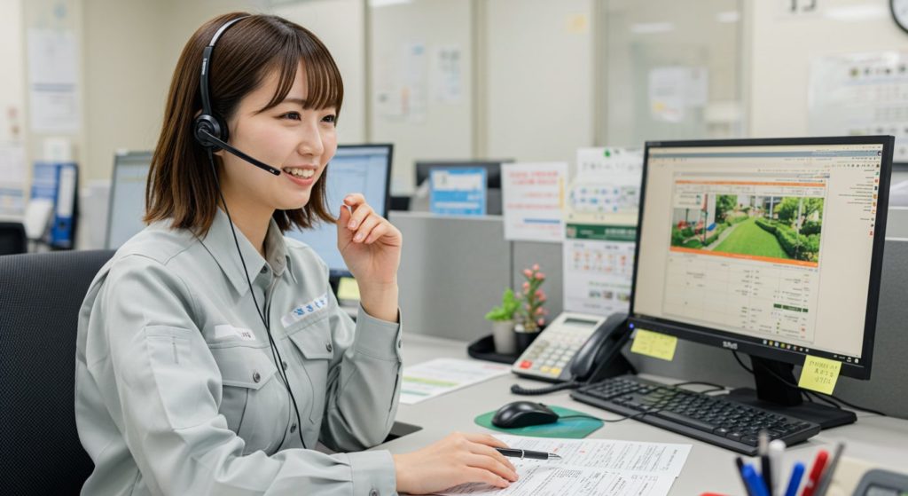 お客様と電話で話す受付嬢