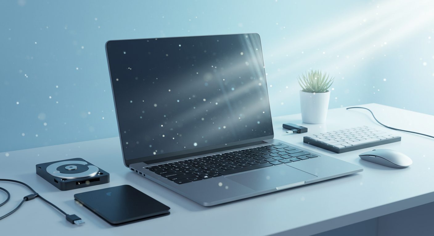 朝日の注ぐ机にパソコンが置いてある