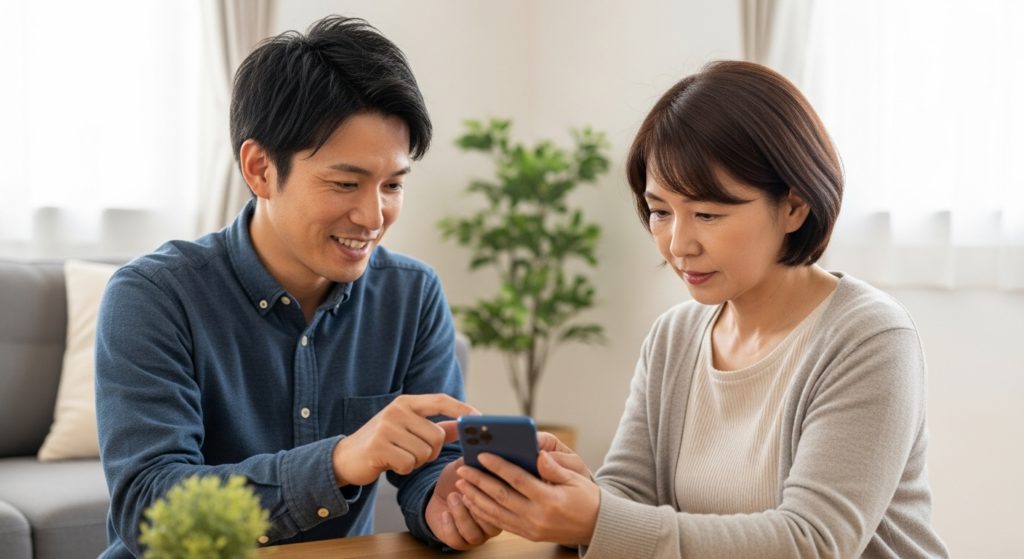 スマホの使い方の説明をしている