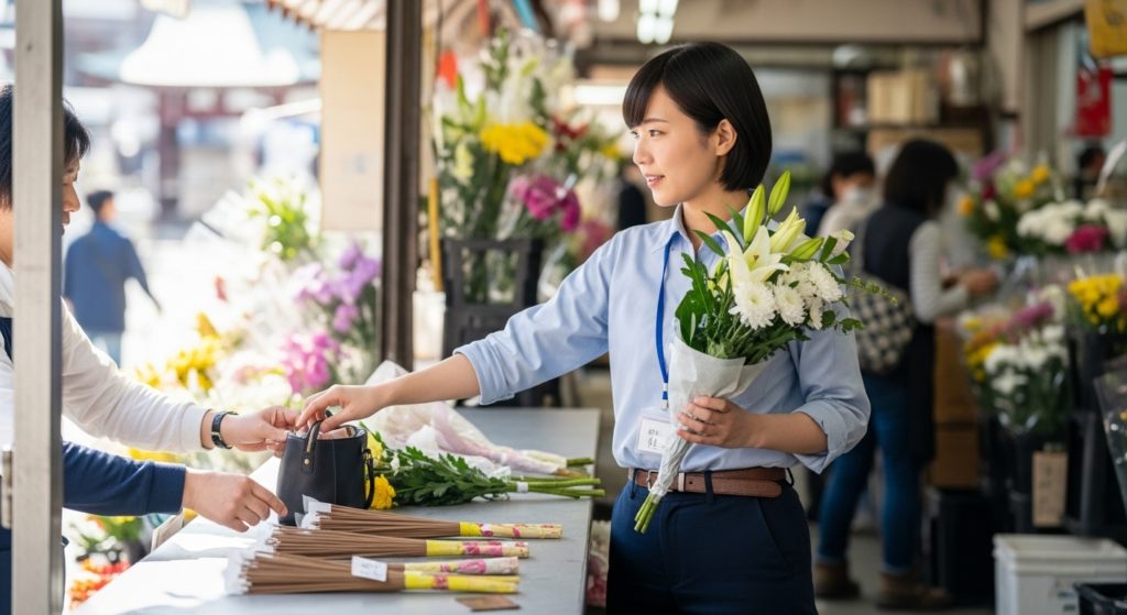 墓花と線香