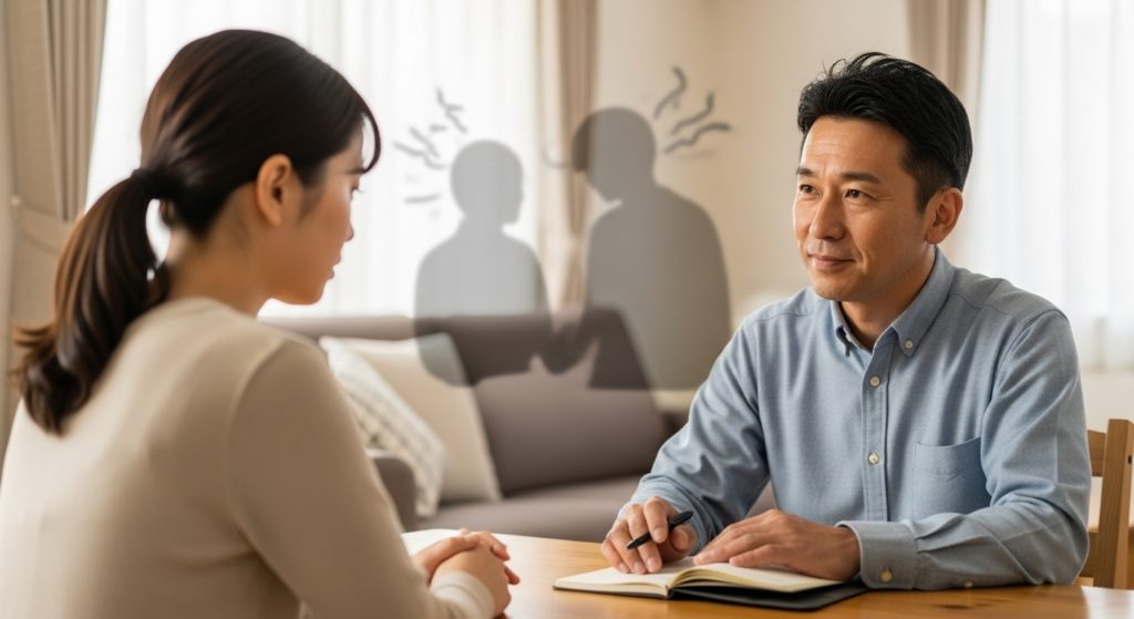 人間関係の悩みを聞いている