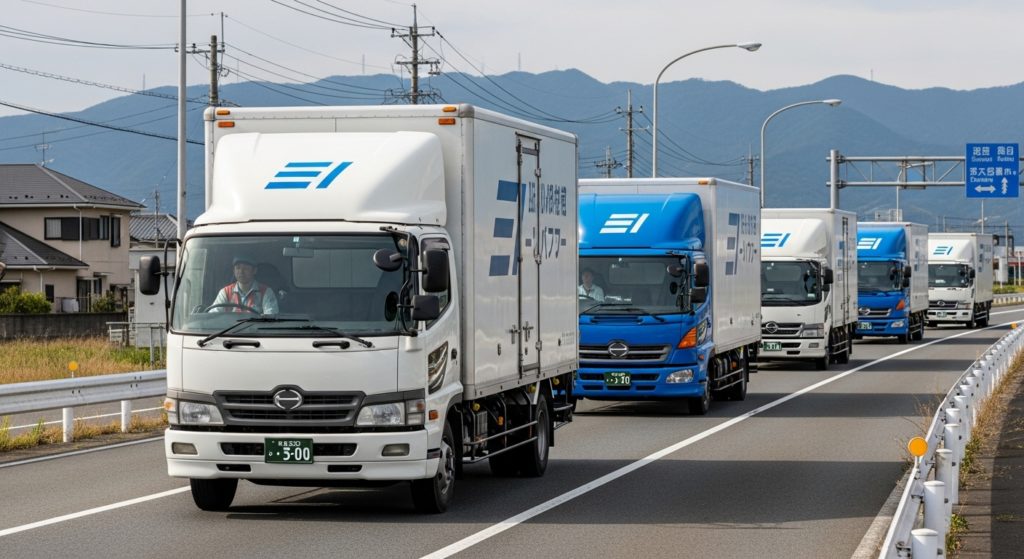 引っ越し屋の車が荷物を運んでいる