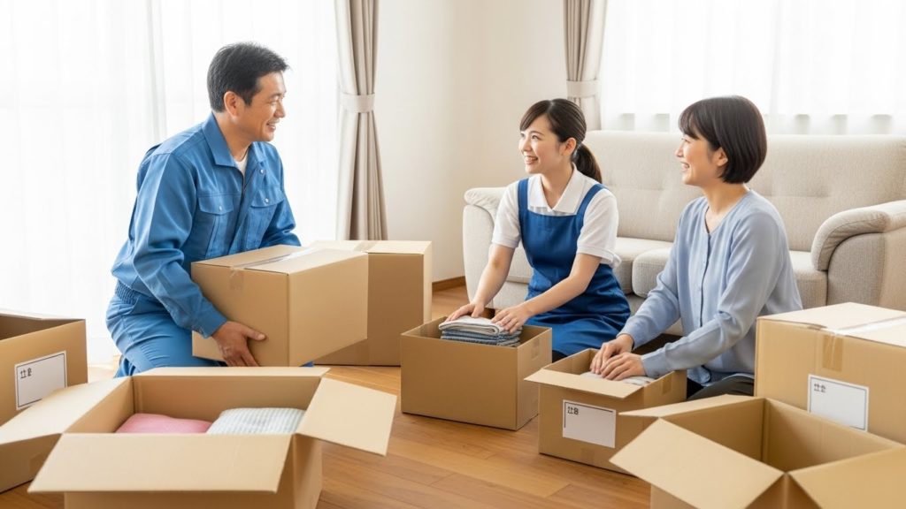 引っ越し前の荷物の整理をしている様子