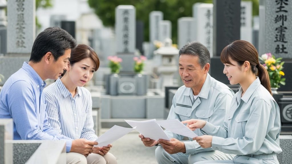墓じまいの相談している様子